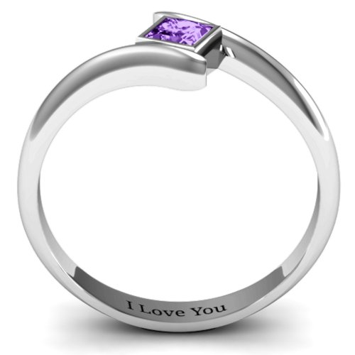Princess Cut Bypass Ring – Sterling Silver with Amethyst