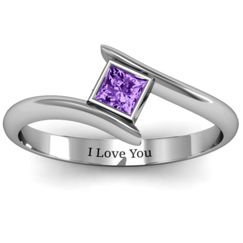 Princess Cut Bypass Ring – Sterling Silver with Amethyst