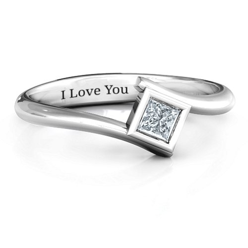 Princess Cut Bypass Ring – Sterling Silver with Diamond
