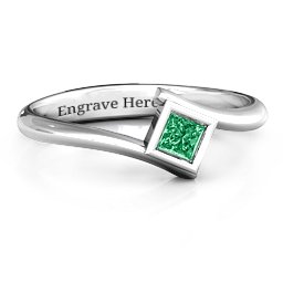 Princess Cut Bypass Ring in 925 Sterling Silver with Emerald