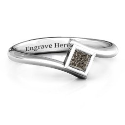 Princess Cut Bypass Ring in 925 Sterling Silver with Smokey Quartz