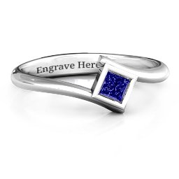 Princess Cut Bypass Ring in 925 Sterling Silver with Blue Sapphire