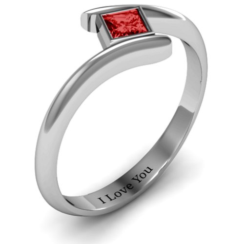 Princess Cut Bypass Ring – Sterling Silver with Garnet