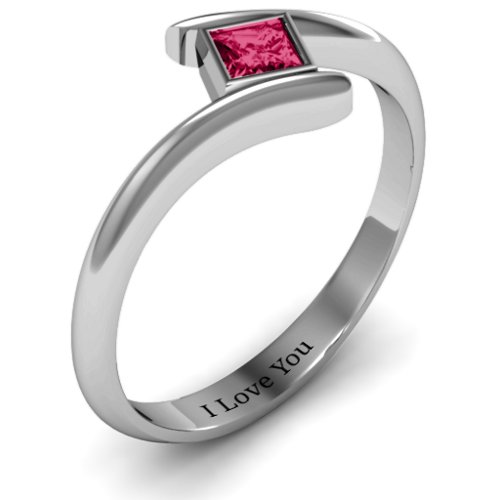 Princess Cut Bypass Ring – Sterling Silver with Ruby