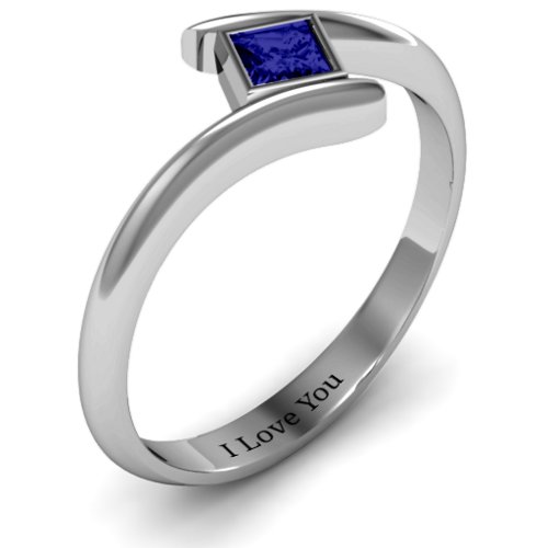 Princess Cut Bypass Ring – Sterling Silver with Blue Sapphire