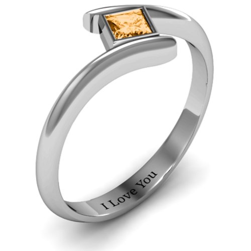 Princess Cut Bypass Ring – Sterling Silver with Citrine
