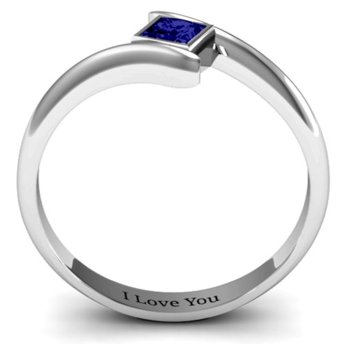 Princess Cut Bypass Ring – Sterling Silver with Blue Sapphire
