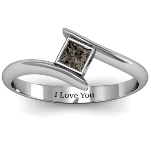 Princess Cut Bypass Ring – Sterling Silver with Smokey Quartz