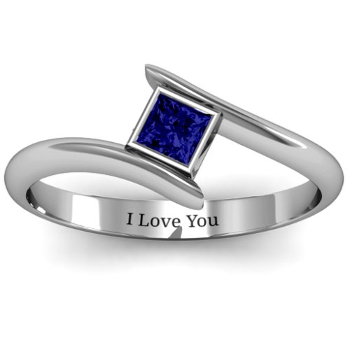 Princess Cut Bypass Ring – Sterling Silver with Blue Sapphire