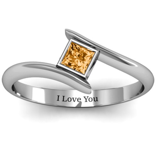 Princess Cut Bypass Ring – Sterling Silver with Citrine