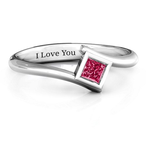 Princess Cut Bypass Ring – Sterling Silver with Ruby