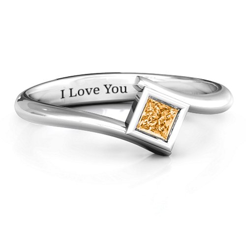 Princess Cut Bypass Ring – Sterling Silver with Citrine