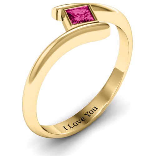 Princess Cut Bypass Ring – 10K Yellow Gold with Ruby