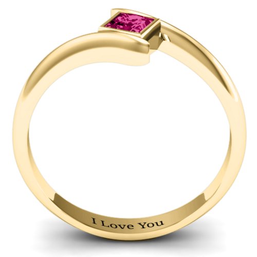 Princess Cut Bypass Ring – 10K Yellow Gold with Ruby