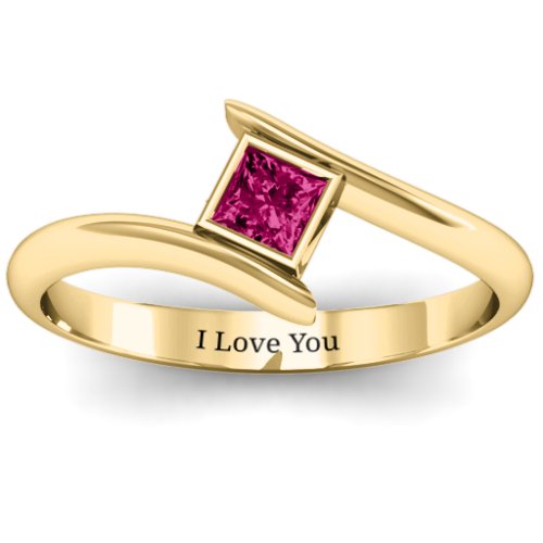 Princess Cut Bypass Ring – 10K Yellow Gold with Ruby