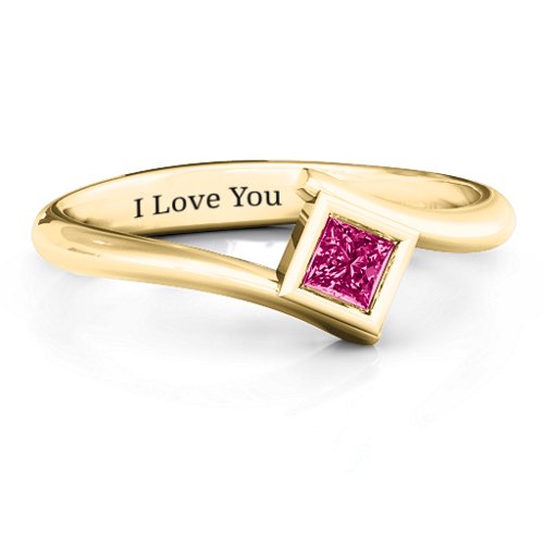 Princess Cut Bypass Ring – 10K Yellow Gold with Ruby
