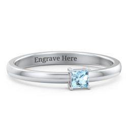 Elegant Princess Ring in 925 Sterling Silver with Blue Topaz