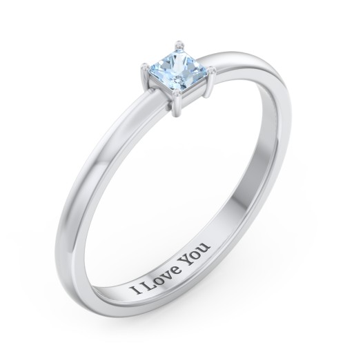 Elegant Princess Ring – Sterling Silver with Aquamarine