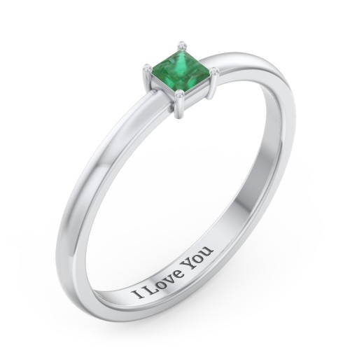 Elegant Princess Ring – Sterling Silver with Emerald