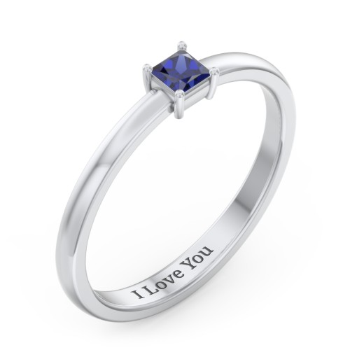 Elegant Princess Ring – Sterling Silver with Blue Sapphire