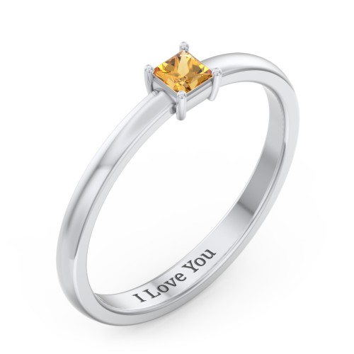 Elegant Princess Ring – Sterling Silver with Citrine