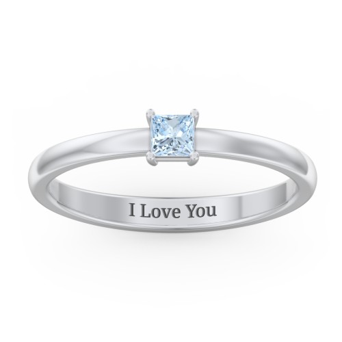 Elegant Princess Ring – Sterling Silver with Aquamarine