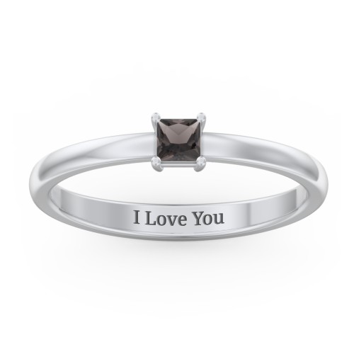 Elegant Princess Ring – Sterling Silver with Smokey Quartz