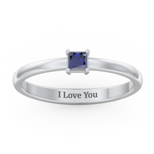 Elegant Princess Ring – Sterling Silver with Blue Sapphire