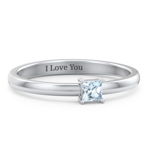 Elegant Princess Ring – Sterling Silver with Aquamarine