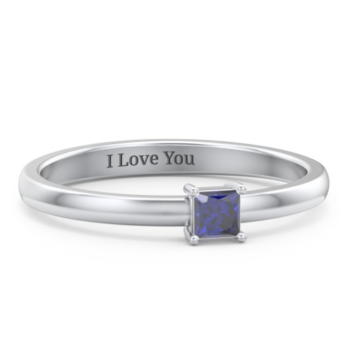 Elegant Princess Ring – Sterling Silver with Blue Sapphire