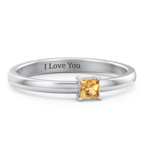 Elegant Princess Ring – Sterling Silver with Citrine