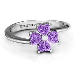 Four Heart Clover Ring in 925 Sterling Silver with Amethyst