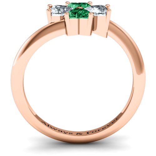 Four Heart Clover Ring – 10K Rose Gold with Emerald and Cubic Zirconia