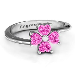Four Heart Clover Ring in 925 Sterling Silver with Pink Tourmaline