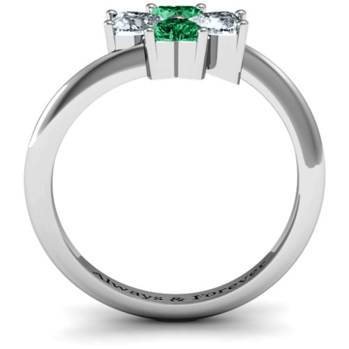 Four Heart Clover Ring – Sterling Silver with Emerald and Cubic Zirconia