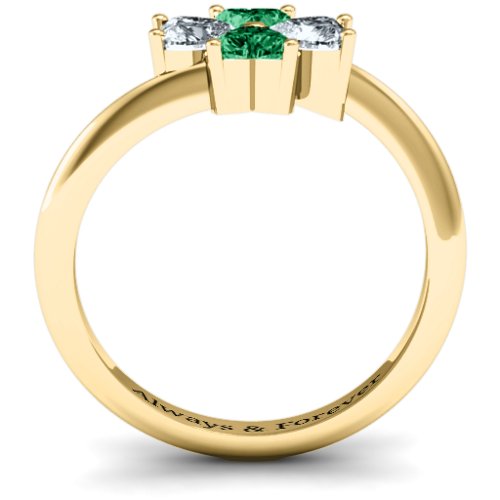 Four Heart Clover Ring – 10K Yellow Gold with Emerald and Cubic Zirconia