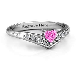 V-Accented Heart Ring in 925 Sterling Silver with Pink Tourmaline