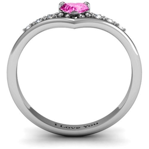 V-Accented Heart Ring – Sterling Silver with Pink Tourmaline and Cubic Zirconia