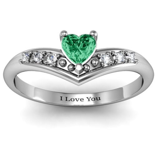 V-Accented Heart Ring