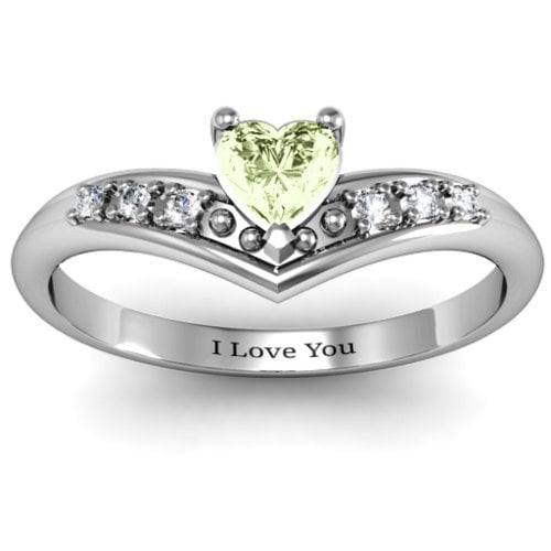 V-Accented Heart Ring