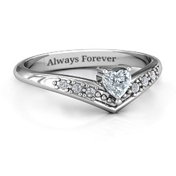 V-Accented Heart Ring in 925 Sterling Silver with Diamond