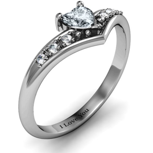 V-Accented Heart Ring – Sterling Silver with Diamond and Cubic Zirconia