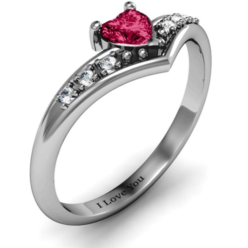 V-Accented Heart Ring – Sterling Silver with Ruby and Cubic Zirconia