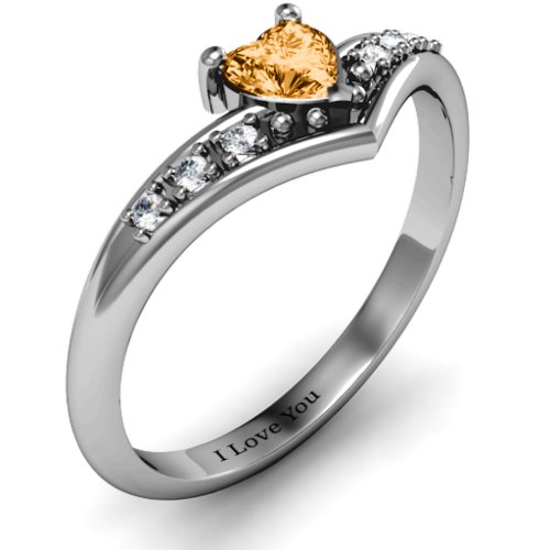 V-Accented Heart Ring – Sterling Silver with Citrine and Cubic Zirconia