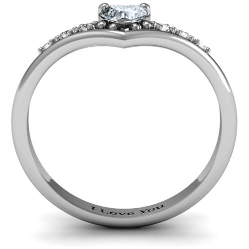 V-Accented Heart Ring – Sterling Silver with Diamond and Cubic Zirconia