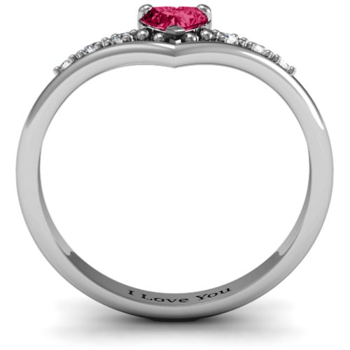 V-Accented Heart Ring – Sterling Silver with Ruby and Cubic Zirconia