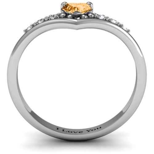 V-Accented Heart Ring – Sterling Silver with Citrine and Cubic Zirconia