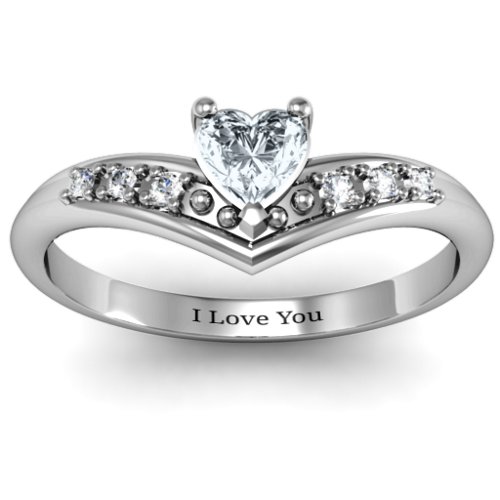 V-Accented Heart Ring – Sterling Silver with Diamond and Cubic Zirconia