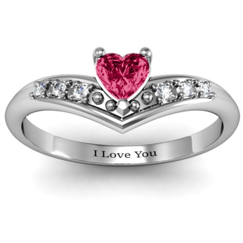 V-Accented Heart Ring – Sterling Silver with Ruby and Cubic Zirconia