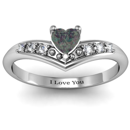 V-Accented Heart Ring – Sterling Silver with Alexandrite and Cubic Zirconia